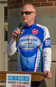 photo of Mark Deshon speaking at 2014 Bike to Work Day