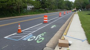 photo of pop-up demonstration protected bike lane