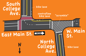 diagram of intersection with contraflow lane