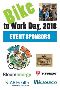 sponsors graphic - Mayor’s Fun Ride, Little Goat Coffee Roasting Co., Bloom Energy, Trek Bicycle Newark, STAR Health, and WILMAPCO