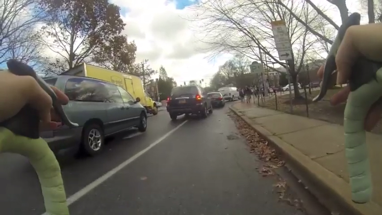 photo of cars moving into bike lane to turn onto South College Ave.