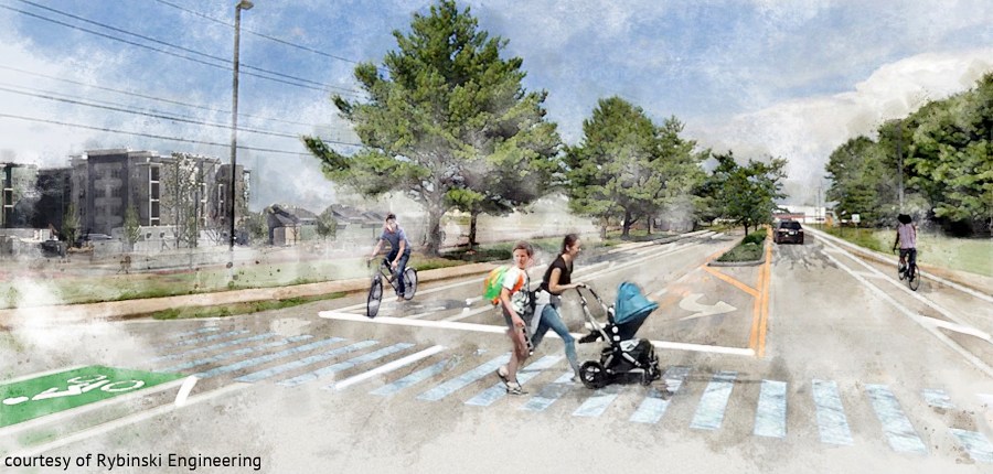 artist’s rendering of Wyoming Road just east of Library Avenue intersection