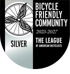 graphic of silver Bicycle Friendly Community seal for 2023-2027