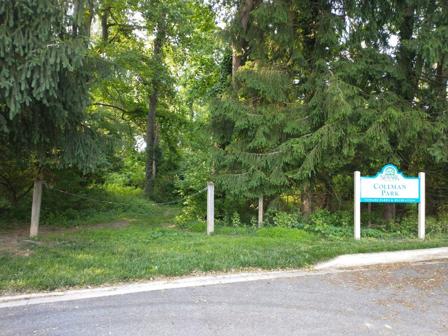 Coleman Park. The trail entrance is roped off.