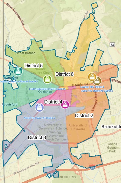 A map of Newark's six city council districts.